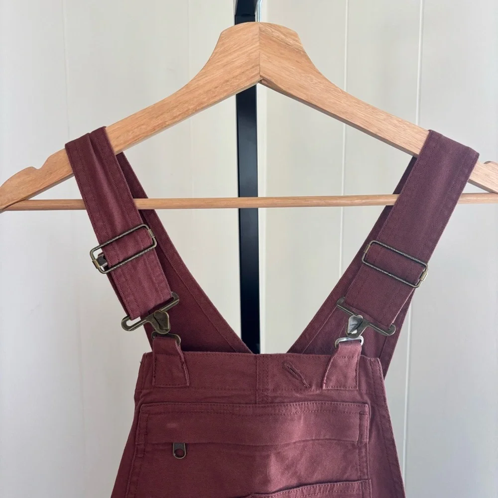 Carhartt NWT Women’s XS Rugged Flex Loose Fit Canvas Bib Overalls Maroon *NOTE - Picture 1 of 13
